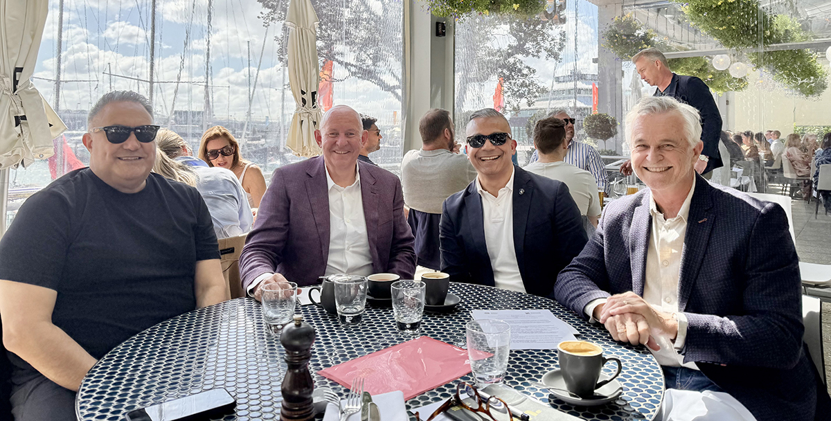 Photograph featuring, left to right: Huia Reriti (President, NZIA), Kieren Mallon (President, Master Builders), Ankit Sharma (CEO, Master Builders), and Mark Abbot (CEO, NZIA) at the MOU signing ceremony in Auckland.